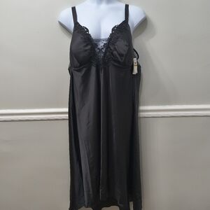 Flora by Flora Nikrooz Satin Stella Slip Dress Nightgown Plus 3X Black Romantic